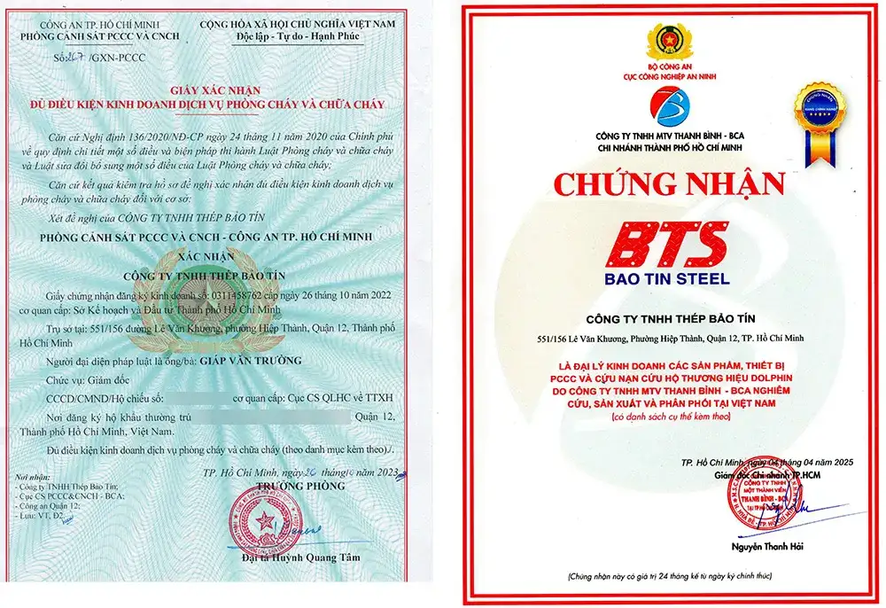 chứng nhận đại lý của Thép Bảo Tín