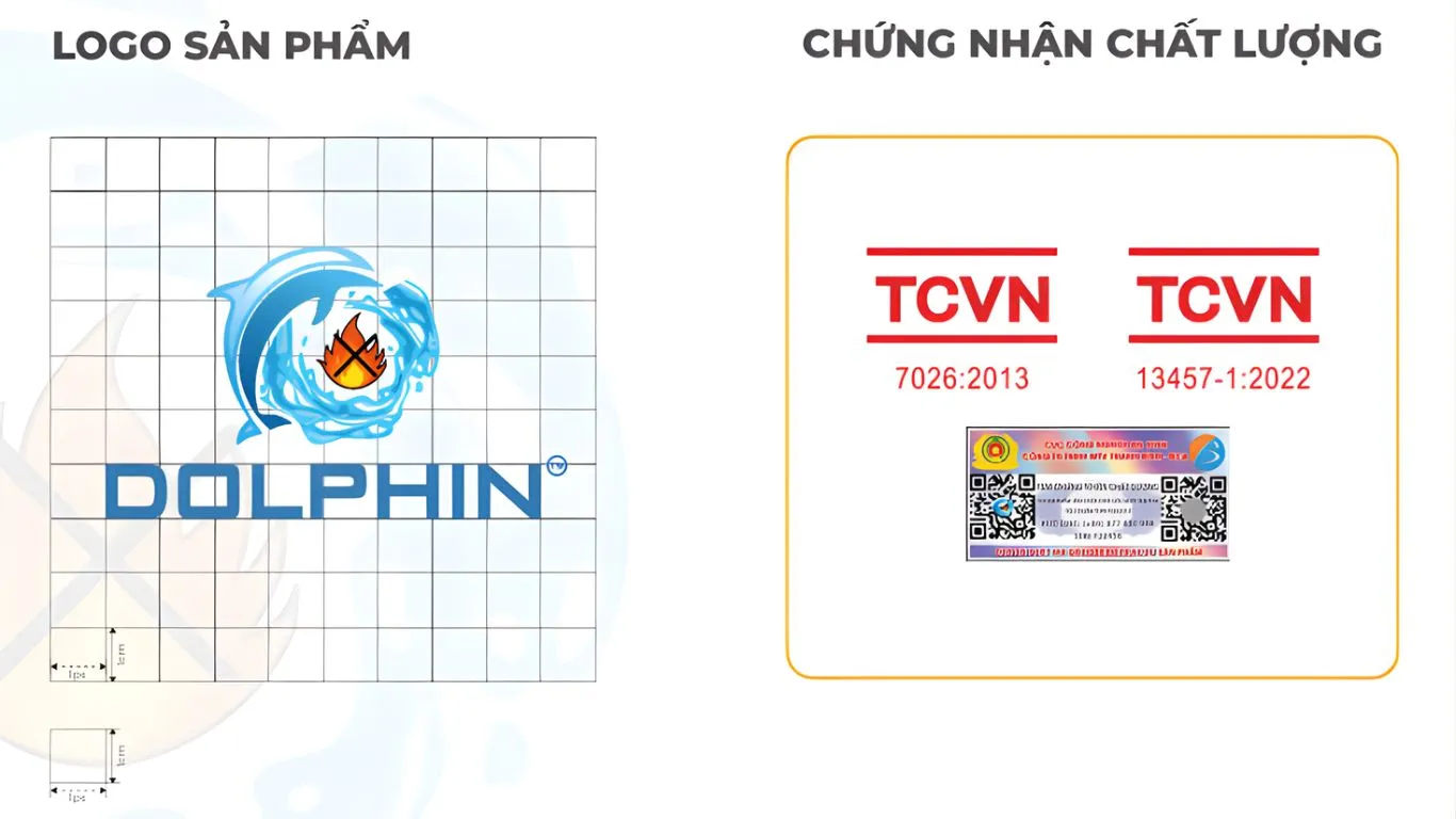 Tem nhãn trên bình chữa cháy Dolphin của Bộ Công An